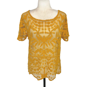 Basement saffron embroidered mesh top